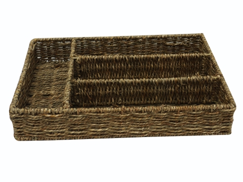 Rectangular seagrass flatware tray